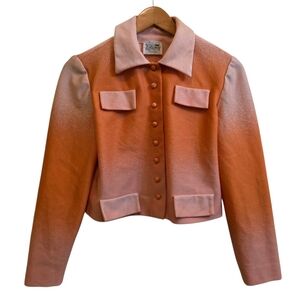 Leslie Fay Original.Vintage Cropped Boxy Collared Jacket Peach Ombre Size XS